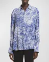 Proenza Schouler Norman Printed Viscose Crepe De Chine Collared Top In Cobalt Multi