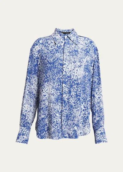 Proenza Schouler Norman Printed Viscose Crepe De Chine Collared Top In Cobalt Multi