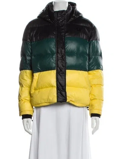Pre-owned Proenza Schouler Nylon Colorblock Pattern Faux Fur Coat In Yellow