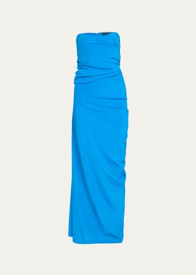 Proenza Schouler Odette Strapless Silk-blend Cocktail Dress In Cerulean