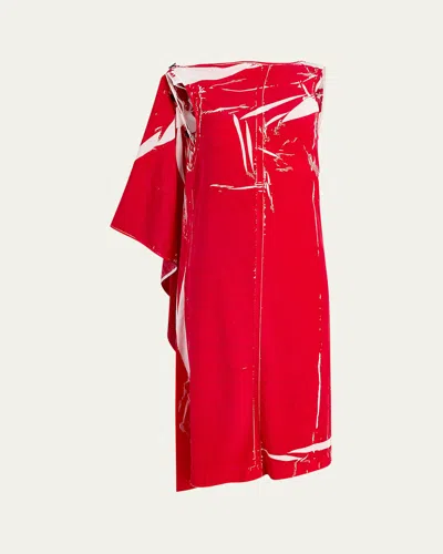 Proenza Schouler Ondine Abstract Draped Panel Midi Dress In Crimson