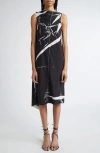 Proenza Schouler Ondine Garment Print Draped Dress In Black
