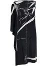 Proenza Schouler Ondine Garment Print Draped Dress In Black