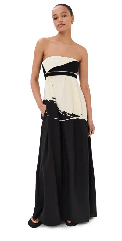 Proenza Schouler Ophelia Printed Strapless Marocaine Dress In Black Multi
