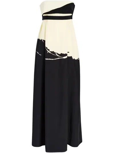 Proenza Schouler Ophelia Printed Strapless Marocaine Dress In Black Multi