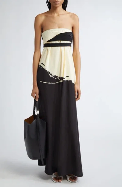 Proenza Schouler Ophelia Printed Strapless Marocaine Dress In Black Multi