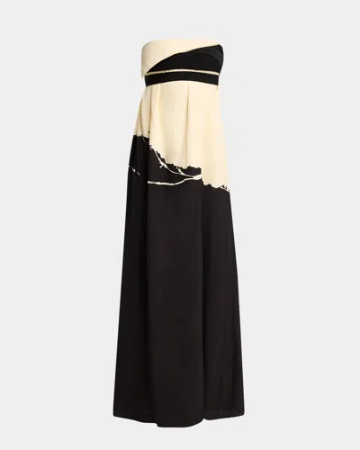 Proenza Schouler Ophelia Printed Strapless Marocaine Dress In Black Multi