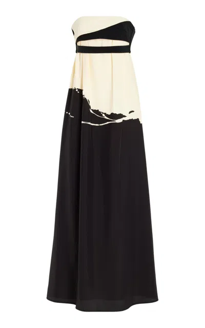 Proenza Schouler Ophelia Printed Strapless Marocaine Dress In Black,white