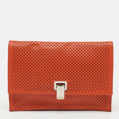 Proenza Schouler Orange Perforated Leather Flap Clutch