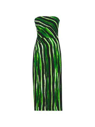 Proenza Schouler Painted Stripe Strapless Dress In Green