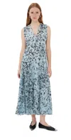 Proenza Schouler Pat Dress In Printed Crinkle Chiffon Sky Blue Multi In Blue
