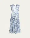 Proenza Schouler Pat Dress In Printed Crinkle Chiffon Sky Blue Multi In Blue