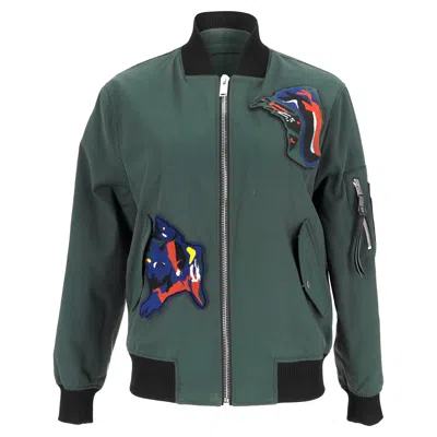 Pre-owned Proenza Schouler Patched Bomber Jacket In Olive Polyamide In Animal Print