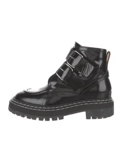 Pre-owned Proenza Schouler Patent Leather Combat Boots In Black