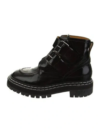 Pre-owned Proenza Schouler Patent Leather Combat Boots In Black