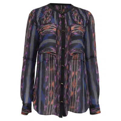 Proenza Schouler Patterned Long Sleeve Blouse In Multicolor Silk In Blue