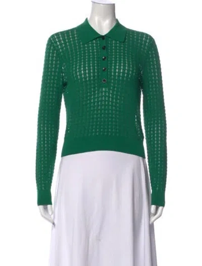 Pre-owned Proenza Schouler Patterned Long Sleeve Polo In Green