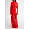 Proenza Schouler Paula Turtleneck Sheer Crepe Jersey Maxi Dress In Red