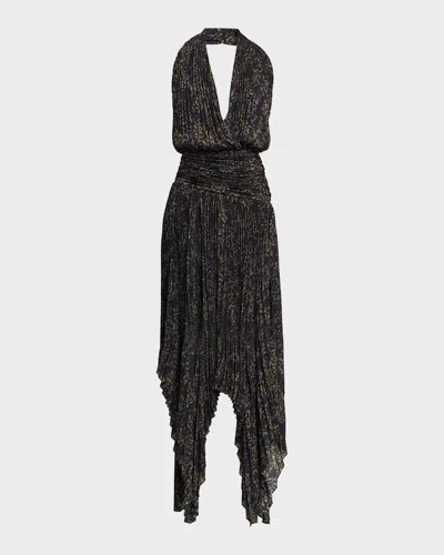 Proenza Schouler Paulina Pleated Halter Handkerchief Maxi Dress In Purple
