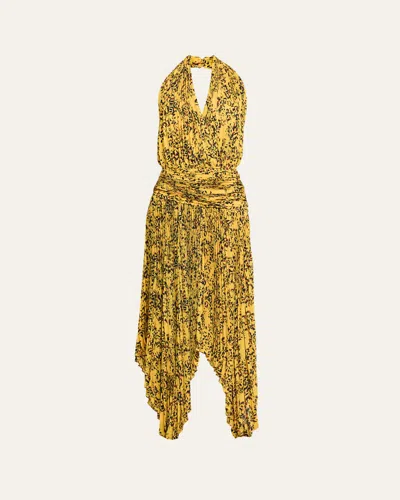 Proenza Schouler Paulina Pleated Halter Handkerchief Maxi Dress In Multi