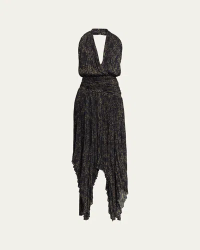 Proenza Schouler Paulina Pleated Halter Handkerchief Maxi Dress In Brown
