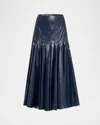 Proenza Schouler Petra Pleated Lacquered Cotton Skirt In Navy