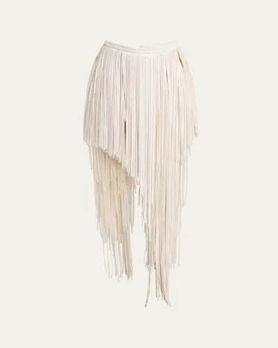 Proenza Schouler Phia Asymmetric Faux Leather Fringe Skirt In Ecru