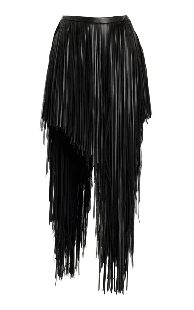 Proenza Schouler Phia Fringed Leather Silk Skirt In Black