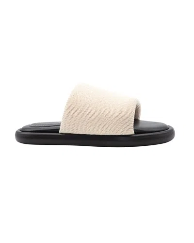 Proenza Schouler Pipe Stretch-knit Slides In Ecru Leather In White