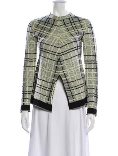 Pre-owned Proenza Schouler Plaid Print Mock Neck Sweater In Green