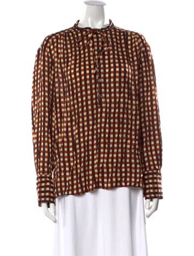 Pre-owned Proenza Schouler Plaid Print Tie Neck Blouse In Multicolor