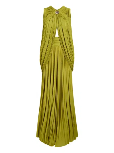Proenza Schouler Pleated Draped Maxi Party Dress In Green