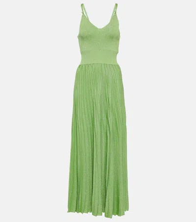 Proenza Schouler Pleated Metallic Knit Maxi Dress In Green