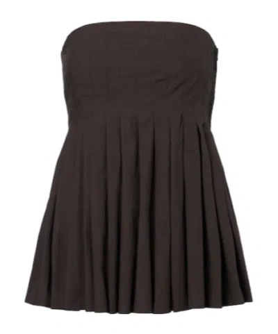 Proenza Schouler White Label Avine Pleated Peplum Cotton Top In Brown