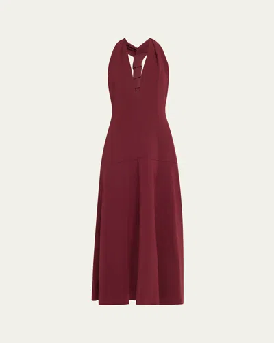 Proenza Schouler Plunging Halter Twisted Matte Viscose Maxi Dress In Oxblood