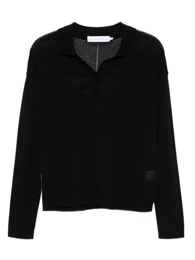 Proenza Schouler Polo-collar Ribbed Top In Black
