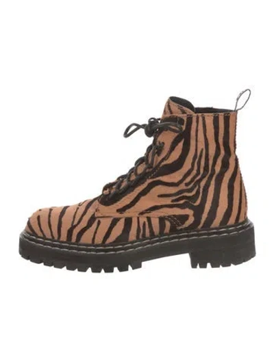 Pre-owned Proenza Schouler Ponyhair Animal Print Combat Boots In Brown