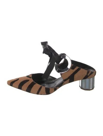 Pre-owned Proenza Schouler Ponyhair Animal Print Mules In Black