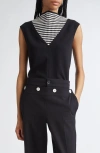 Proenza Schouler Prescott Knit Panel Sleeveless Crepe Top In Black Multi