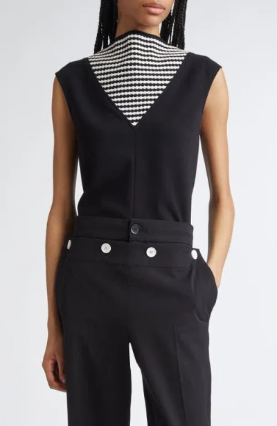 Proenza Schouler Prescott Knit Panel Sleeveless Crepe Top In Black Multi