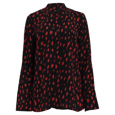 Proenza Schouler Printed Long Sleeve Blouse In Black Silk In Red