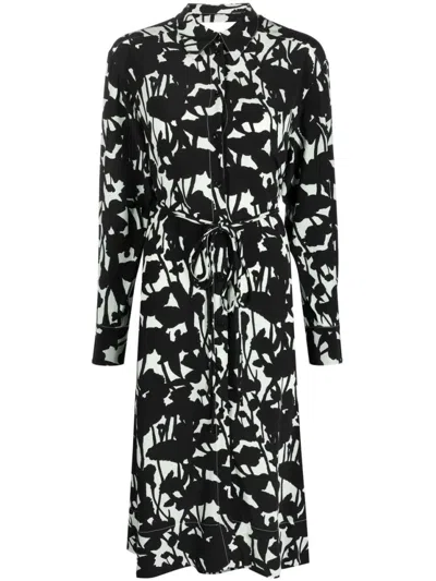 Proenza Schouler Printed Long Sleeve Shirtdress In Black