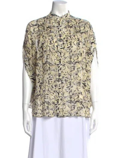 Pre-owned Proenza Schouler Printed Short Sleeve Blouse W/ Tags In Yellow