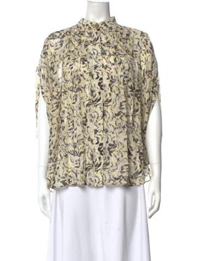 Pre-owned Proenza Schouler Printed Short Sleeve Blouse In Yellow