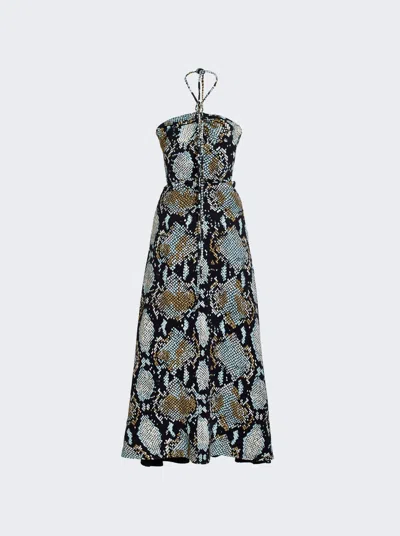 PROENZA SCHOULER PRINTED SNAKE CREPE DE CHINE HALTER DRESS