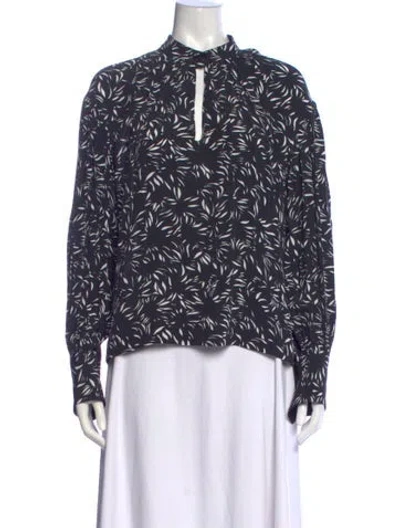 Pre-owned Proenza Schouler Printed Tie Neck Blouse In Blue