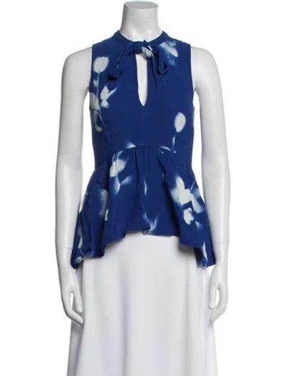 Pre-owned Proenza Schouler Printed V-neck Blouse In Blue