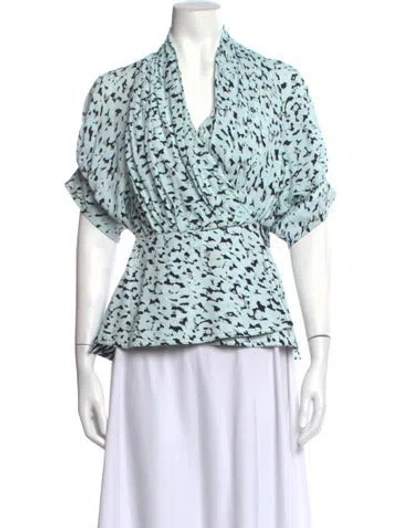 Pre-owned Proenza Schouler Printed V-neck Blouse In Blue