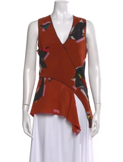 Pre-owned Proenza Schouler Printed V-neck Blouse In Orange