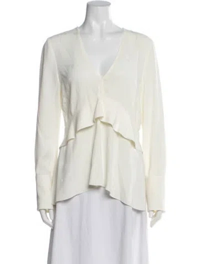 Pre-owned Proenza Schouler Printed V-neck Blouse In White